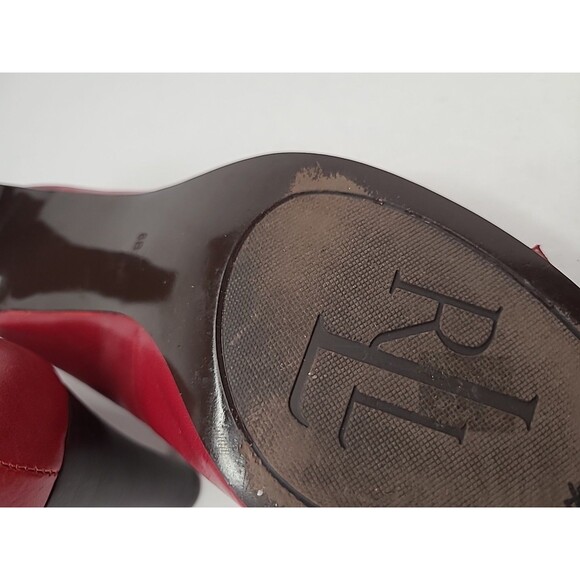 Lauren Ralph Lauren Peep toe Leather Red Peep Toe Heels Size 8 Office Career - Picture 8 of 11